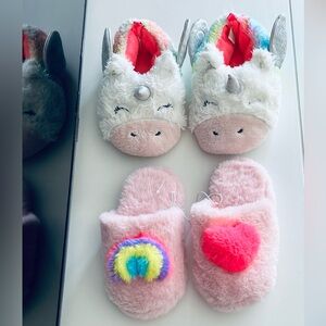 Pink fluffy unicorn slippers with rainbow heart girls size 1
